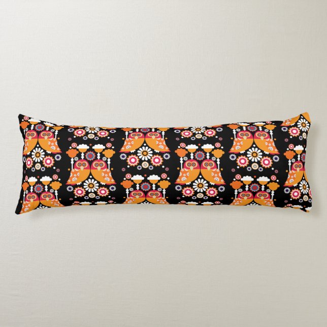 Folk Art Owl Body Pillow (Front)