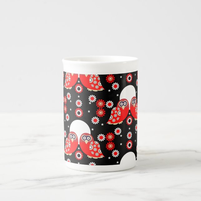 Folk Art Owl Bone China Mug (Front)