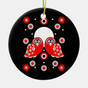 Folk Art Owl Ceramic Ornament