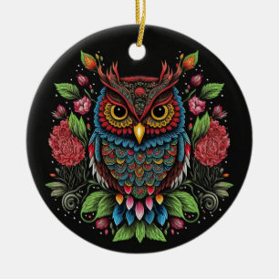Folk Art Owl Ceramic Ornament