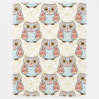 Folk Art Owl on Gold Fleece Blanket