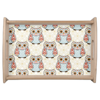 Folk Art Owl on Gold Serving Tray