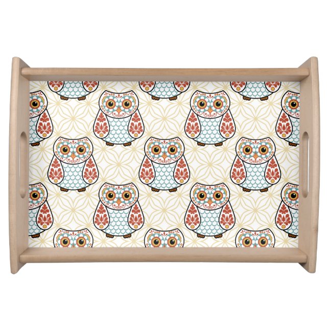 Folk Art Owl on Gold Serving Tray (Front)