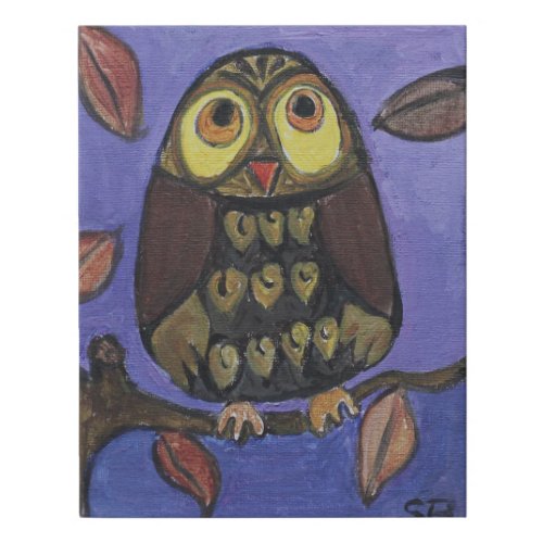 Folk Art Owl Painting Faux Canvas Print