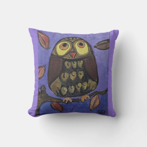 Folk Art Owl Painting Throw Pillow