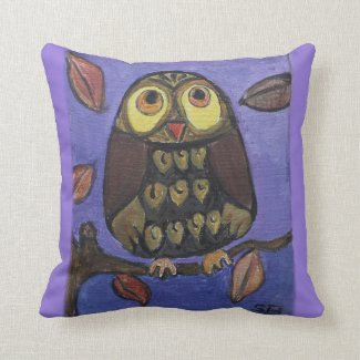 Folk Art Owl Painting Throw Pillow