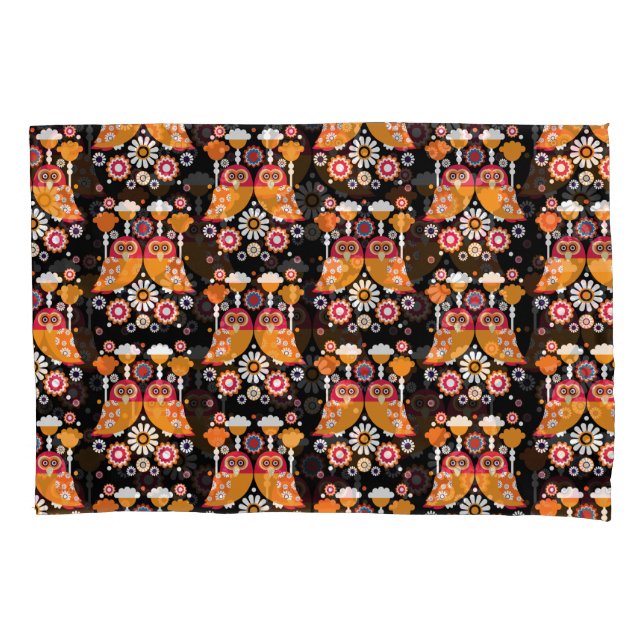 Folk Art Owl Pillow Case (Front-Left)