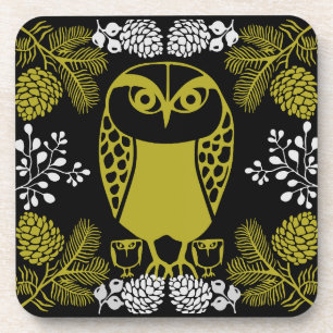 Folk Art Owl Prints Beverage Coaster