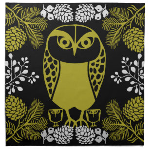 Folk Art Owl Prints Cloth Napkin