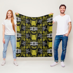 Folk Art Owl Prints Fleece Blanket