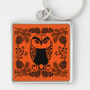 Folk Art Owl Prints Keychain