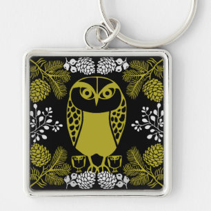 Folk Art Owl Prints Keychain