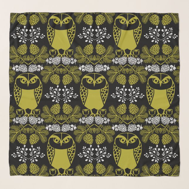 Folk Art Owl Prints Scarf (Front)
