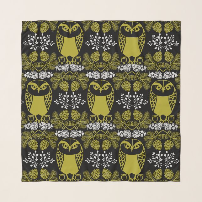 Folk Art Owl Prints Scarf (Front)