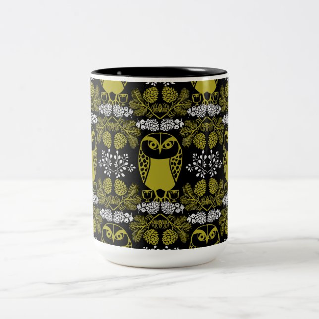 Folk Art Owl Prints Two-Tone Coffee Mug (Center)