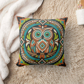 Folk Art Owl Throw Pillow
