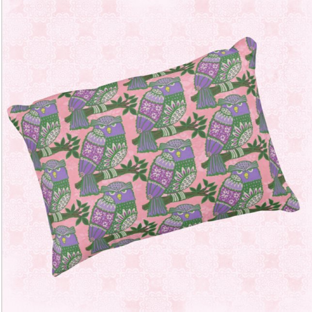 Folk Art Owls Pink Purple Kids Accent Pillow (Creator Uploaded)