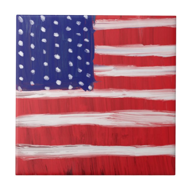 Folk Art Painted Flag    Ceramic Tile (Front)