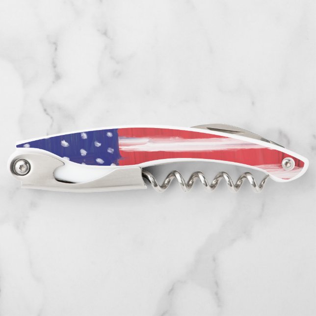Folk Art Painted Flag Waiter's Corkscrew (Front)