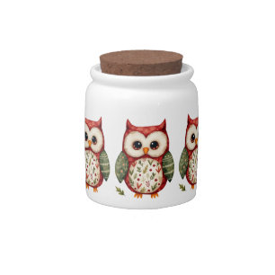 Folk Art Patchwork Owl Cottagecore Candy Jar
