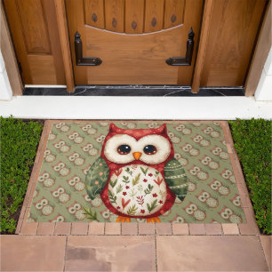 Folk Art Patchwork Owl Cottagecore Doormat