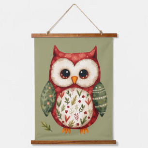 Folk Art Patchwork Owl Cottagecore Hanging Tapestry