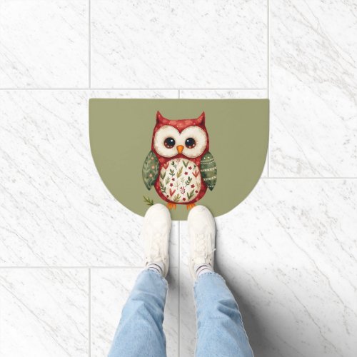 Folk Art Patchwork Owl Cottagecore Woodland Doormat