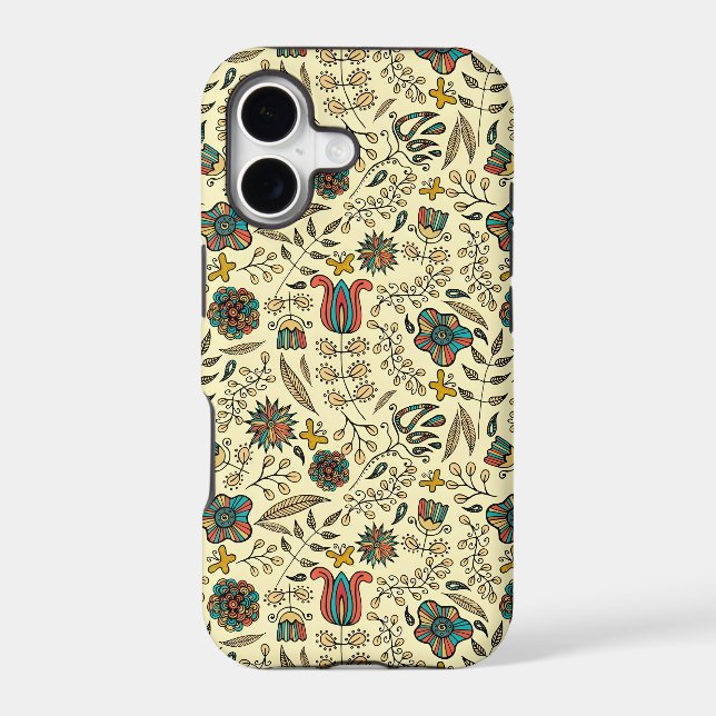 Folk art pattern on pale yellow background iphone case (Back)