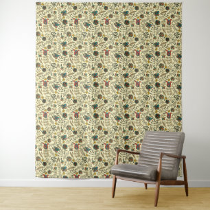 Folk art pattern on pale yellow background tapestry