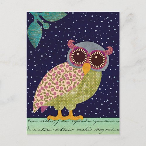 Folk Art Pattern Owl at Night Postcard