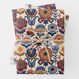 Folk Art Pattern Wrapping Paper Sheets