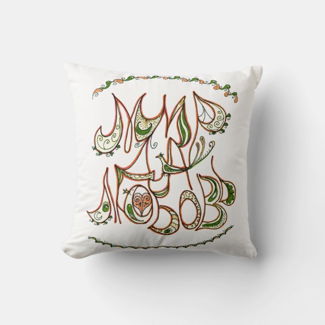 Folk Art Peace & Love Wish in Russian Throw Pillow (Front)