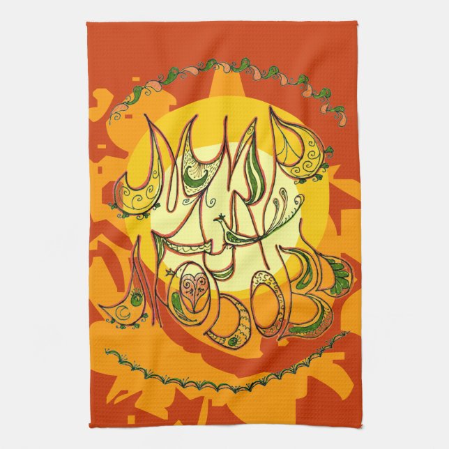 Folk Art Peace & Love Wish in Russian Towel (Vertical)