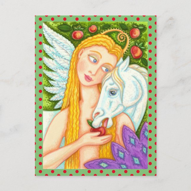 FOLK ART PEGASUS AND EVE IN GARDEN OF EDEN, HORSE  POSTCARD (Front)
