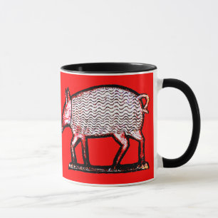Folk Art Piggy Primitive Pig Folk Art Coffee Mug