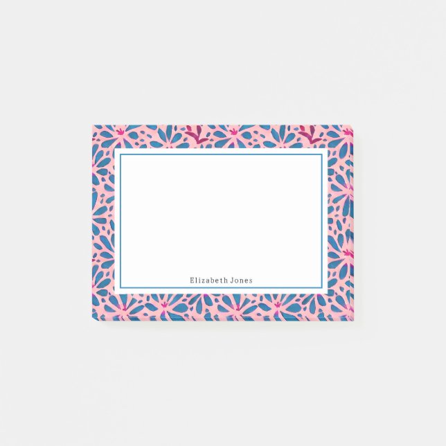 Folk Art Pink and Blue Floral Notes (Front)