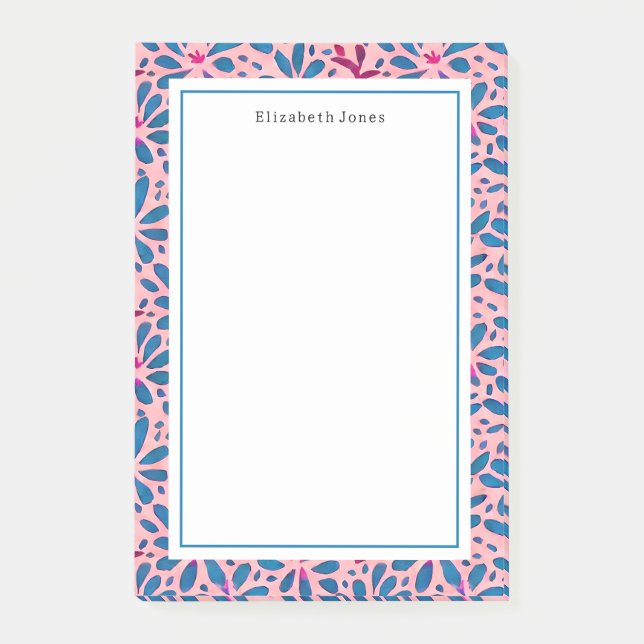 Folk Art Pink and Blue Floral Post-it Notes (Front)