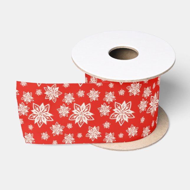 Folk Art Poinsettia Rustic Christmas Winter Floral Satin Ribbon (Spool)