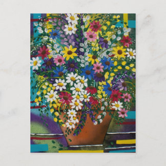 FOLK ART Pot Of Daisy's BY LORI EVERETT postcard
