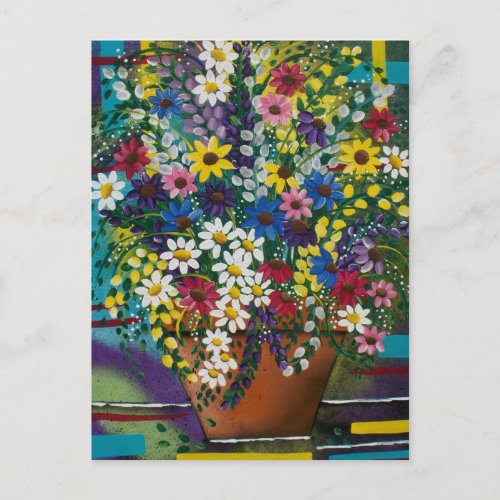 FOLK ART Pot Of Daisys BY LORI EVERETT postcard
