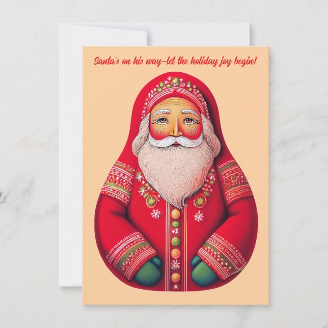 Folk Art Primitive Santa Claus Holiday Card (Front)