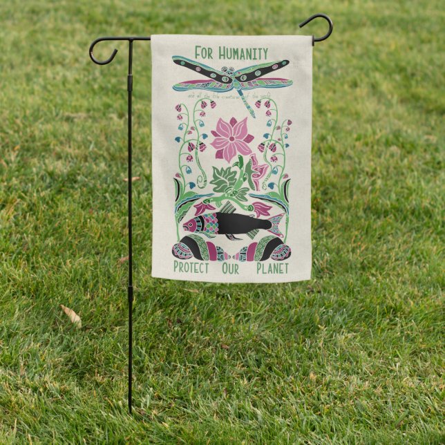 Folk Art Protect Our Planet Garden Flag (In SItu)
