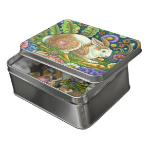 FOLK ART RABBIT & BLUEBIRD IN SECRET GARDEN JIGSAW PUZZLE