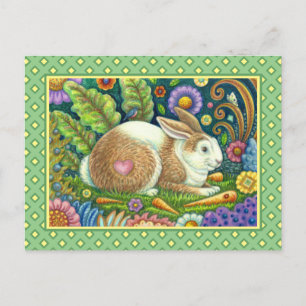 FOLK ART RABBIT & BLUEBIRD IN SECRET GARDEN POSTCARD