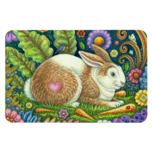 FOLK ART RABBIT, BLUEBIRD, WHIMSICAL SECRET GARDEN MAGNET