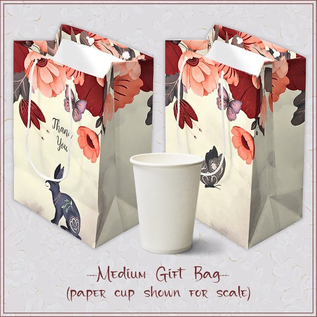 Folk Art Rabbit Butterfly Floral Medium Gift Bag (Creator Uploaded)
