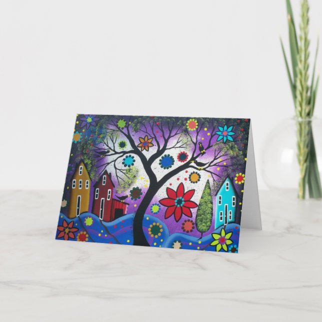 FOLK ART Rainbow Twilight BY LORI greeting card (Front)