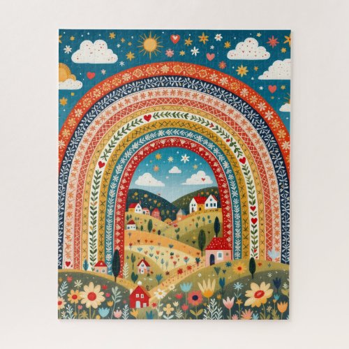 Folk Art Rainbow Village Puzzle