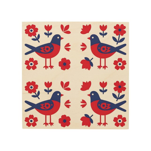 Folk Art Red Blue Bird Floral Pattern (Front)