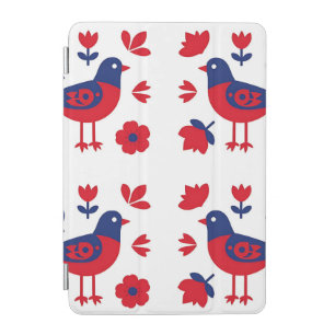 Folk Art Red Blue Bird Floral Pattern iPad Mini Cover